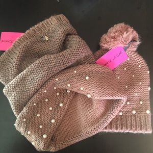 Betsey Johnson Beanie and Cowl Scarf Set